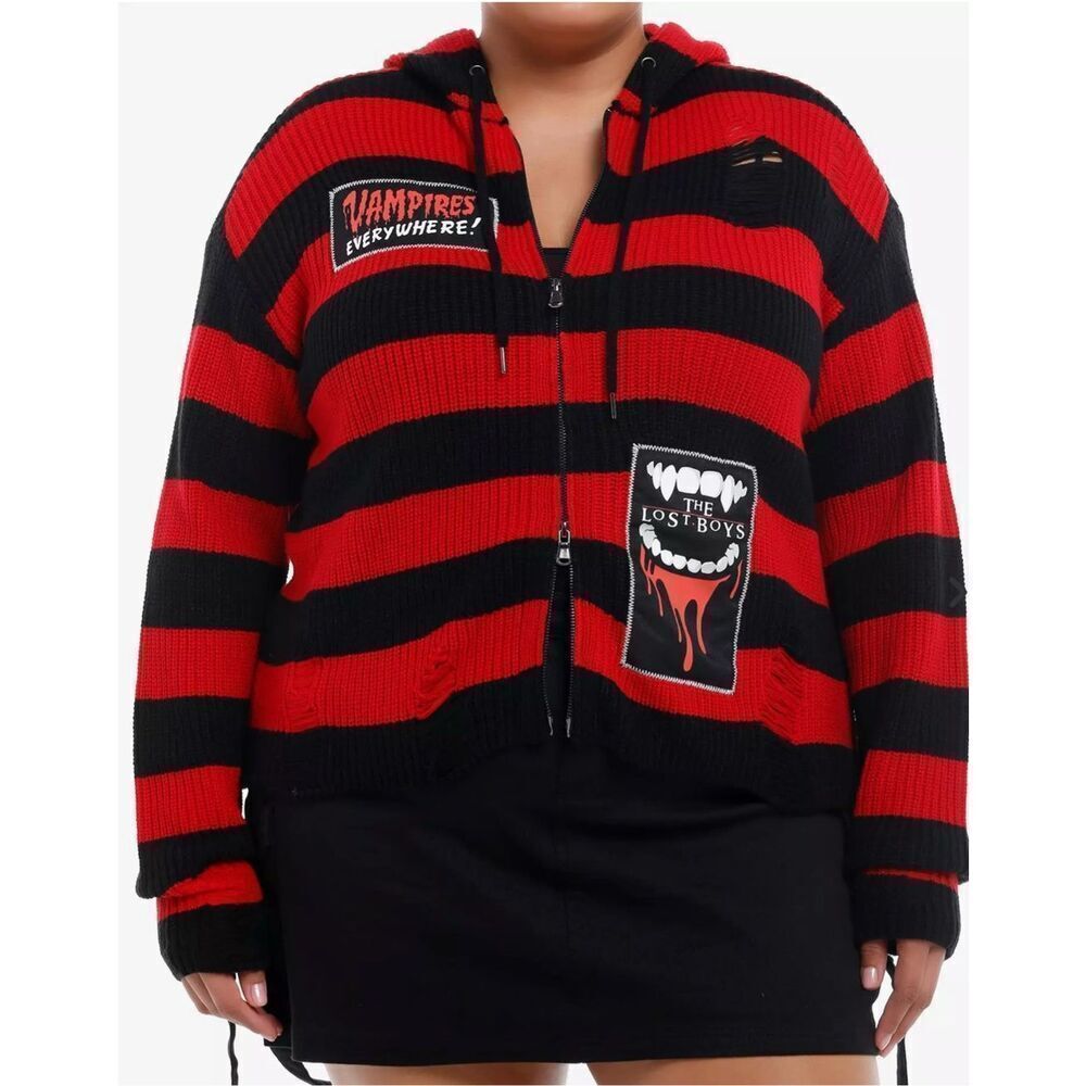 Hot Topic The Lost Boys Patch Distressed Knit Crop Hoodie Plus Size 1 Nwt